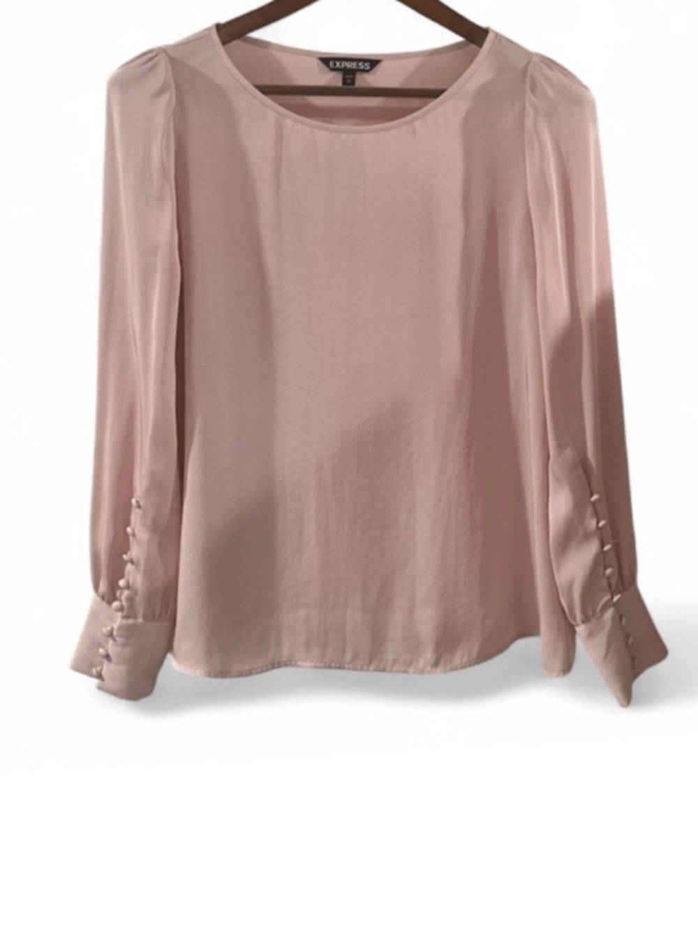 Express Blush Pink Long-Sleeve Blouse with Button Cuffs Size Women’s Small